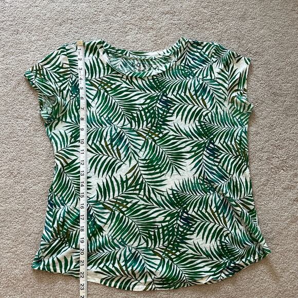 Loft 100% Linen Palm Leaf Print Short Sleeve Tee Size Small Green Tropical Beach - Picture 6 of 6